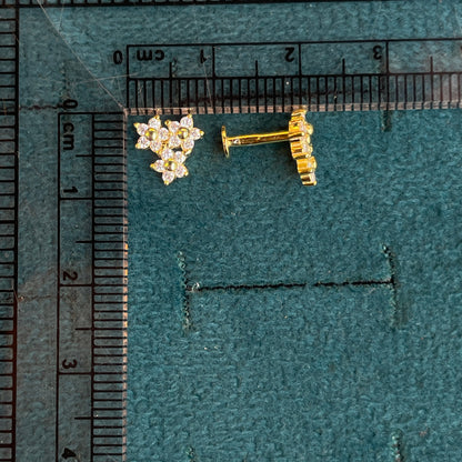 92.5 Silver Gold-Toned Triple Flower Studs Pair