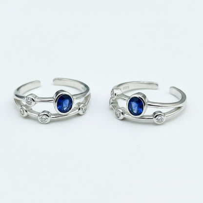 92.5 Silver Blue & White CZ Double Band Toe Rings for Women