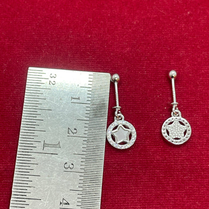 92.5 Sterling Silver Star in CZ Halo Circle Bugadi for Women | Mother-of-Pearl Star with Pavé CZ Frame | Helix Earring pair