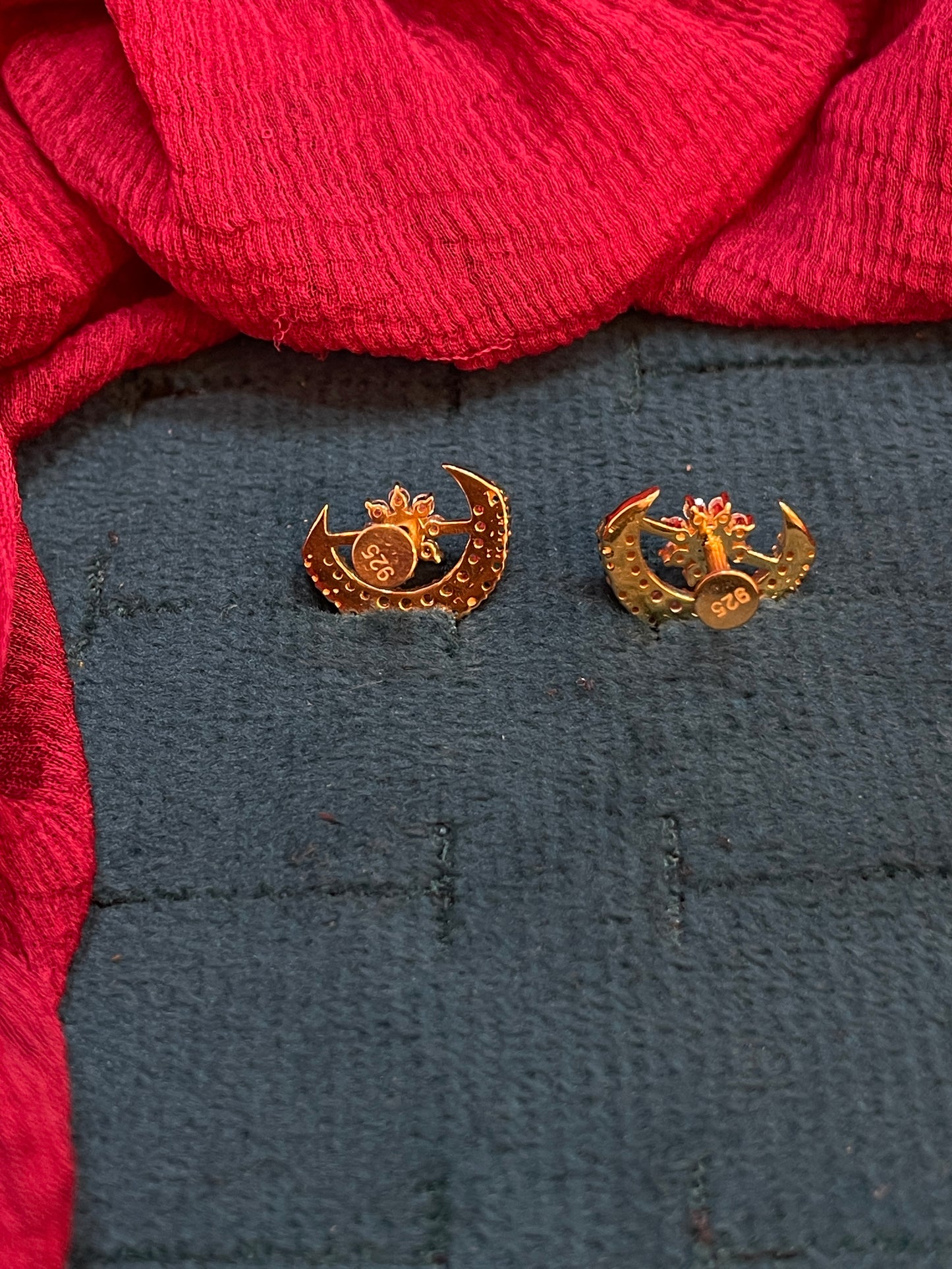 925 Silver Gold Plated Moon Flower Studs