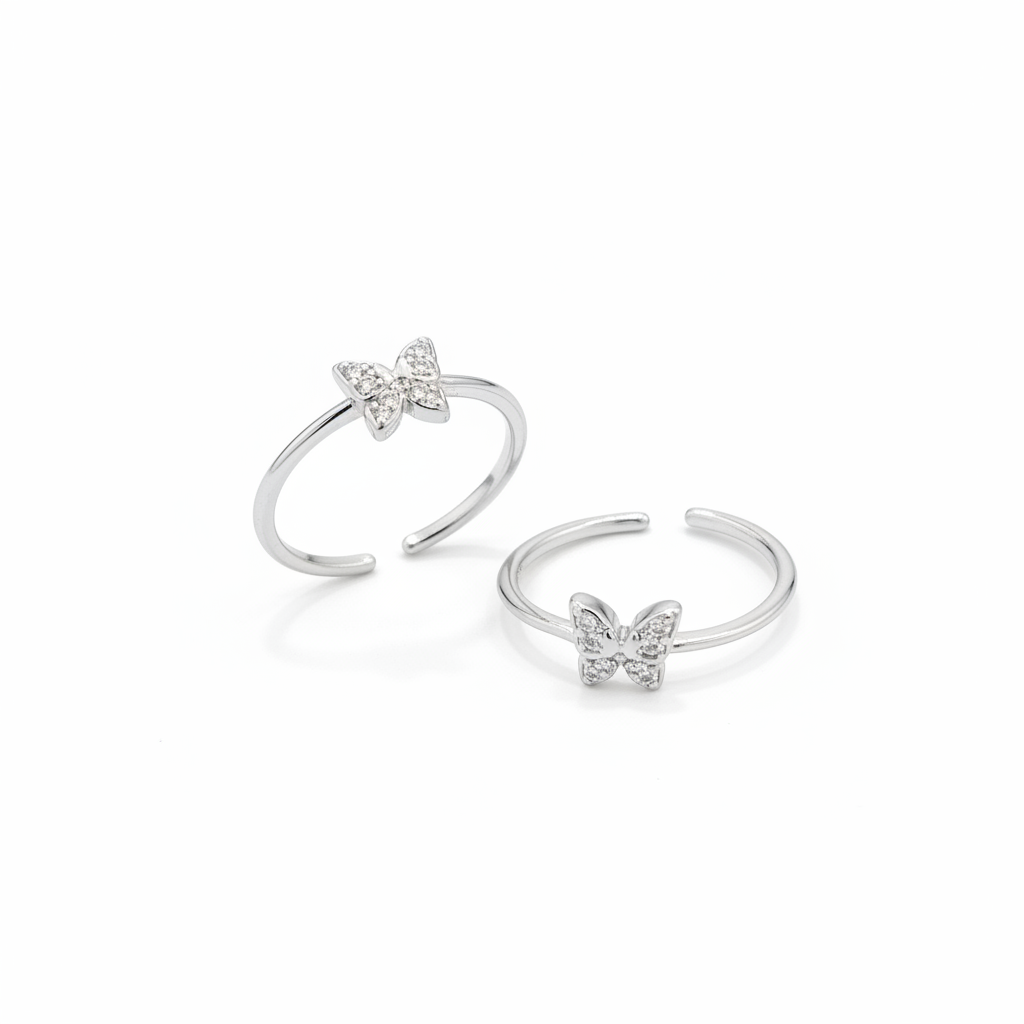 92.5 Sterling Silver Pave CZ Butterfly Toe Rings for Women
