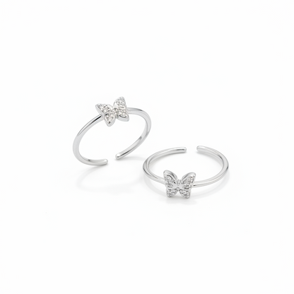 92.5 Sterling Silver Pave CZ Butterfly Toe Rings for Women