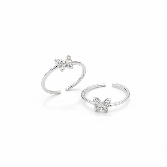 92.5 Sterling Silver Pave CZ Butterfly Toe Rings for Women