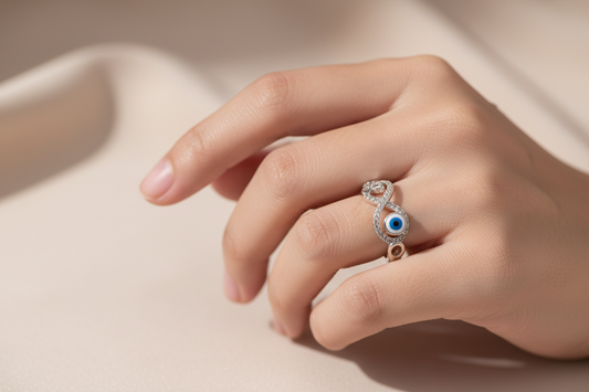 92.5 Silver Evil Eye Ring for Women Size 9 | Stylish Protection Design | Elegant Fashion Jewellery