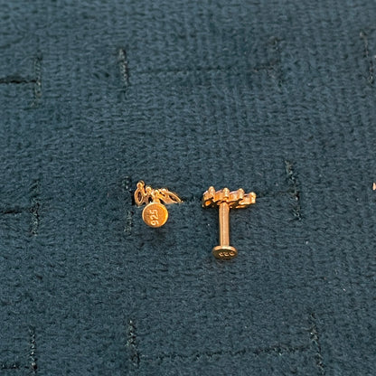 Gold Plated 92.5 Sterling Silver Three-Marquise CZ Leaf Climber Stud Earrings for Women | CZ Fan Wing Screw-Back Second Studs