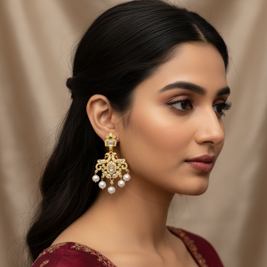 92.5 Silver Gold Plated White Stone Earrings for Women | Stylish Elegant Design | Premium Jewellery