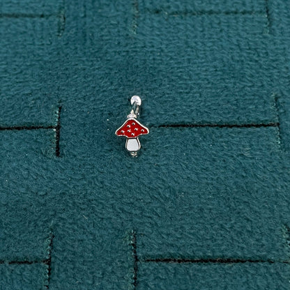 92.5 Silver Enamel Mushroom Huggie Hoop Earrings for Girls