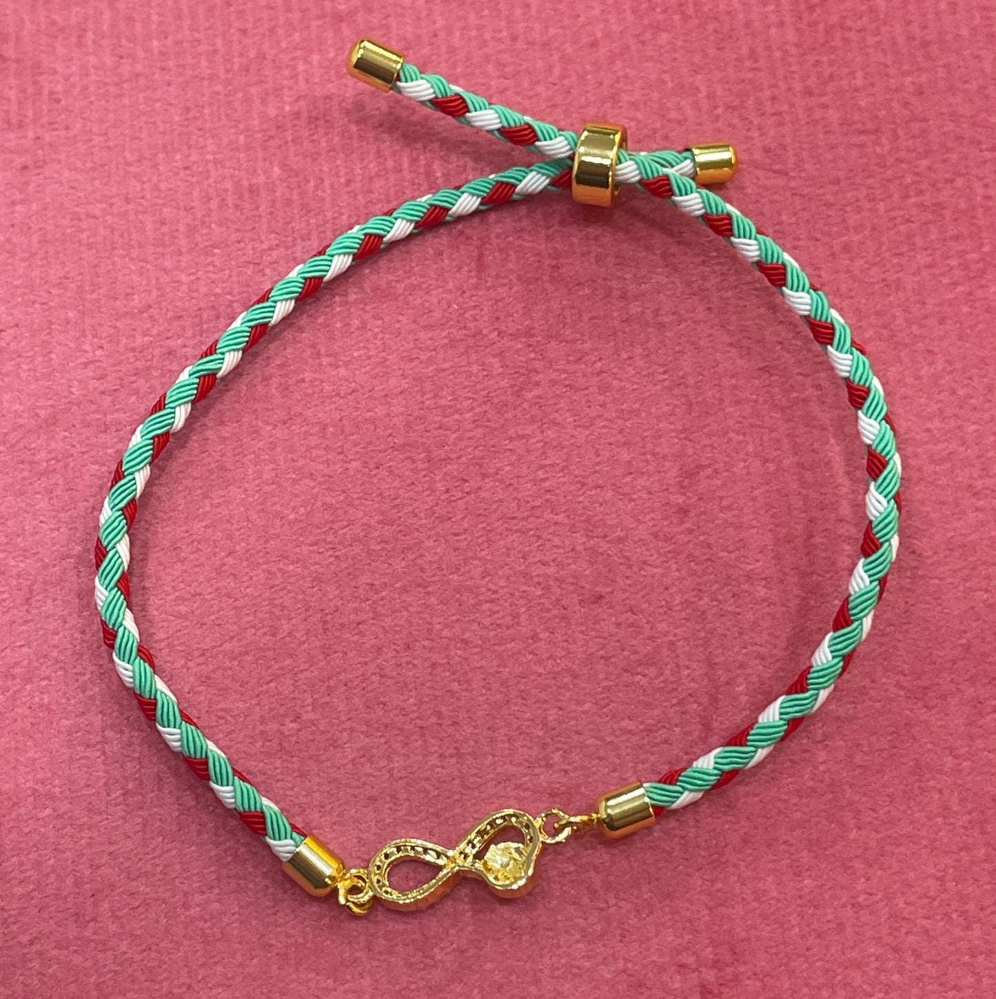 Gold Plated CZ Infinity Evil Eye Bracelet for Women | Multicolour Braided Thread