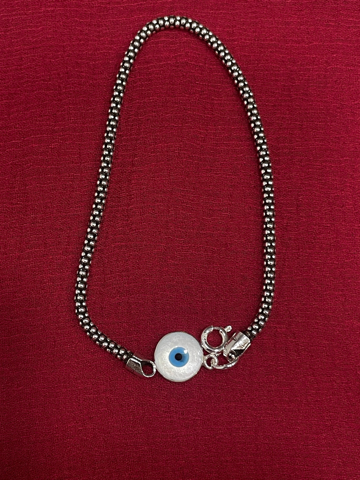 925 Silver Evil Eye Popcorn Bracelet - 7 Inch