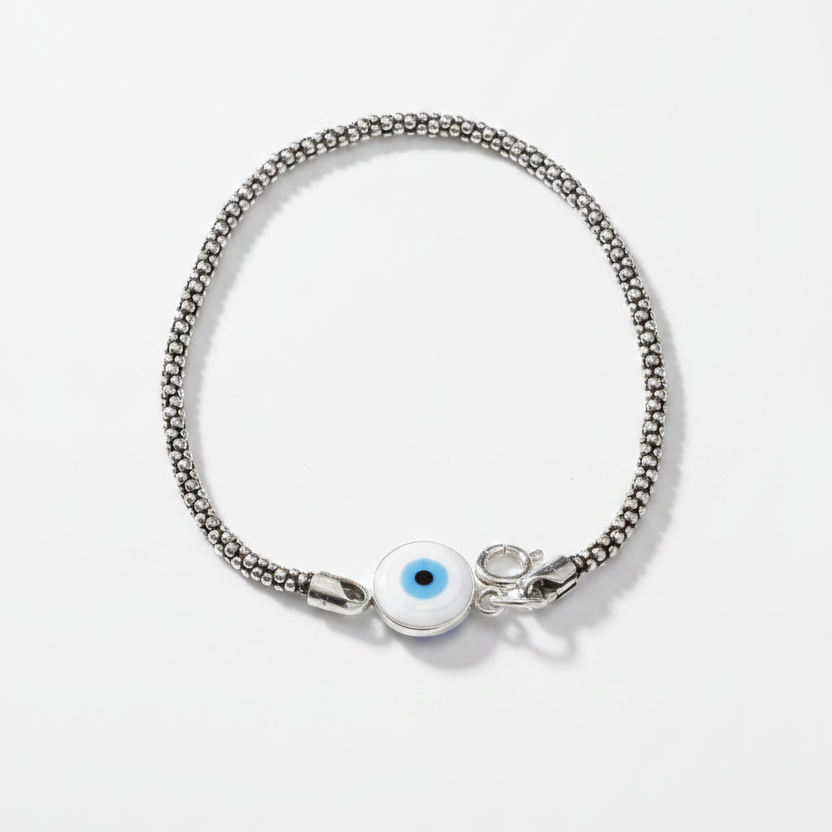 925 Silver Evil Eye Popcorn Bracelet - 7 Inch