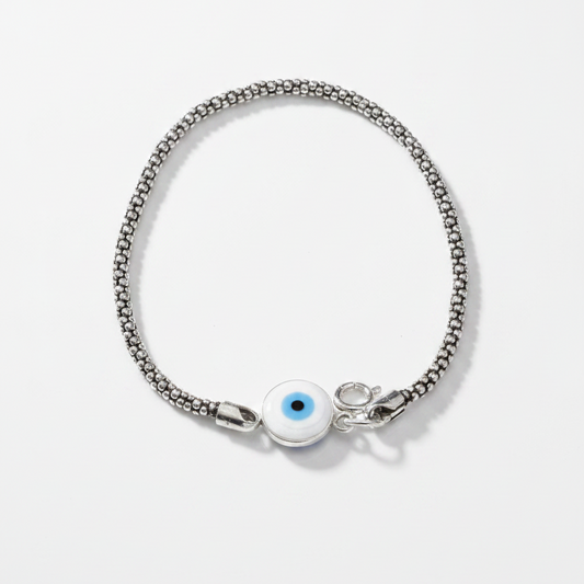 925 Silver Evil Eye Popcorn Bracelet - 7 Inch