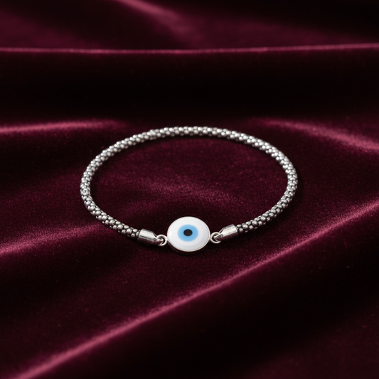 925 Silver Evil Eye Popcorn Bracelet - 7 Inch