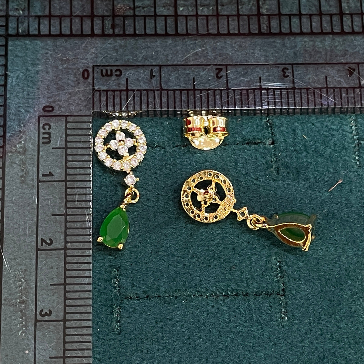 92.5 Sterling Silver Gold Plated Emerald Green CZ Teardrop Drop Earrings for Women