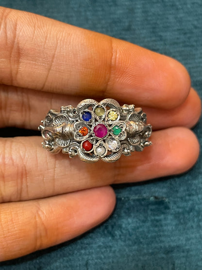 92.5 Silver Multi Stones Men’s Ring | Stylish Statement Design | Elegant Jewellery