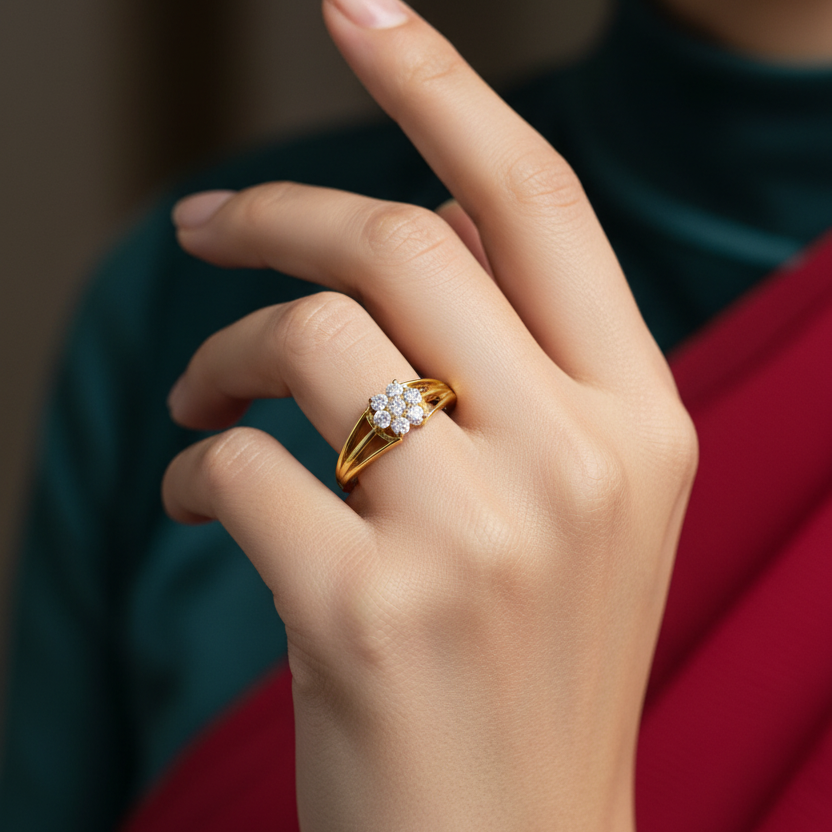 92.5 Silver Gold Plated White Stone Flower Ring for Women Size 12 | Elegant Floral Design | Stylish Jewellery