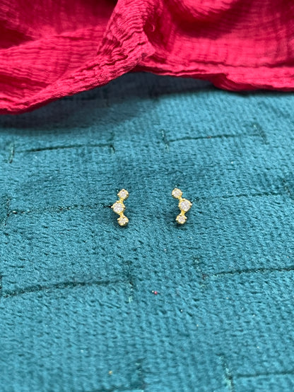 925 Silver Gold Plated 3 Stone Second Studs
