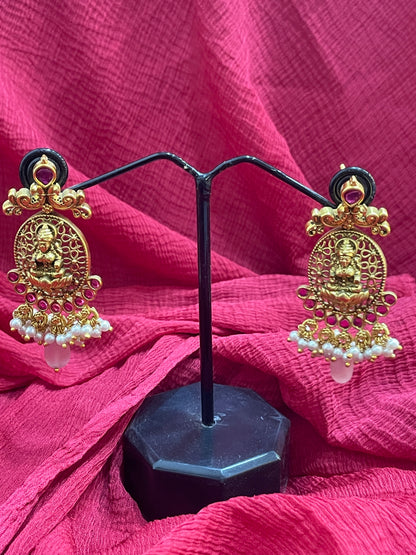 92.5 Silver Gold Plated Lakshmi Devi Earrings for Women | Stylish Temple Design | Traditional Jewellery