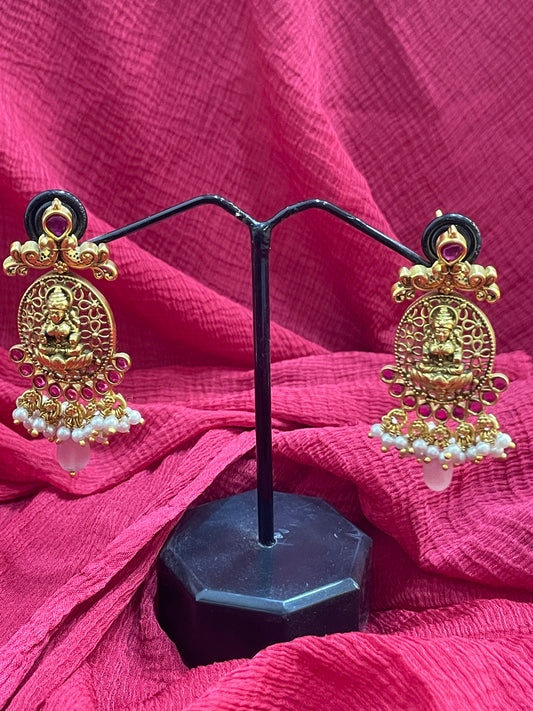 92.5 Silver Gold Plated Lakshmi Devi Earrings for Women | Stylish Temple Design | Traditional Jewellery