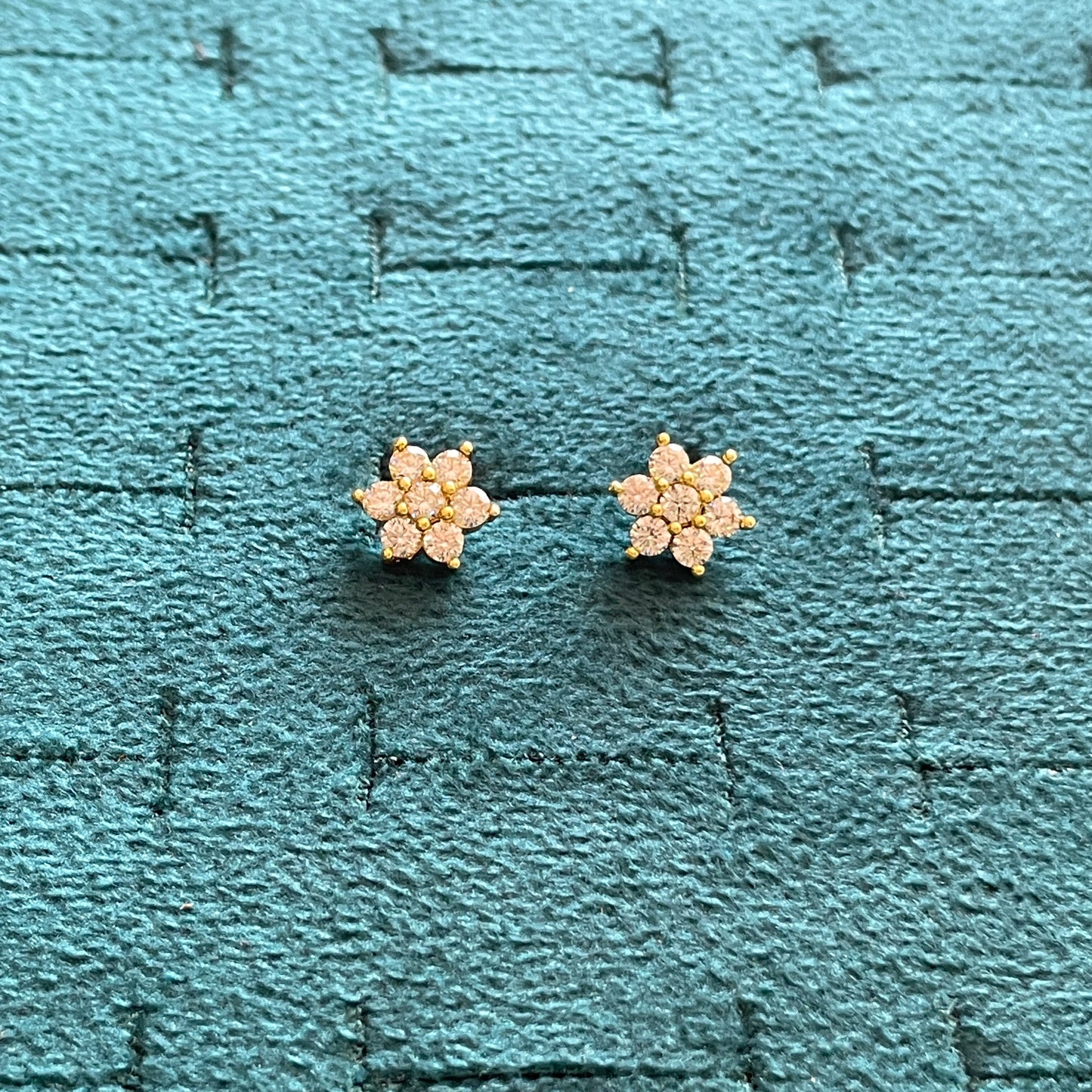 Sterling Silver Floral CZ Stud Earrings for Women | Gold-Tone Flower Design