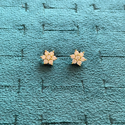 Sterling Silver Floral CZ Stud Earrings for Women | Gold-Tone Flower Design