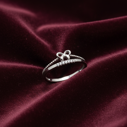 92.5 Silver Bow Double Band Ring Size 15