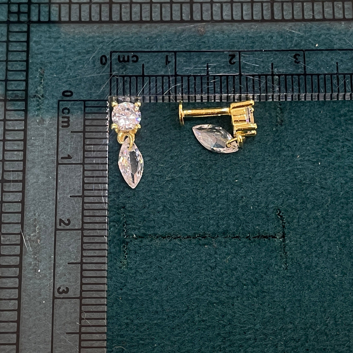 92.5 Sterling Silver Gold Plated Round & Marquise White CZ Two-Stone Drop Earrings for Women