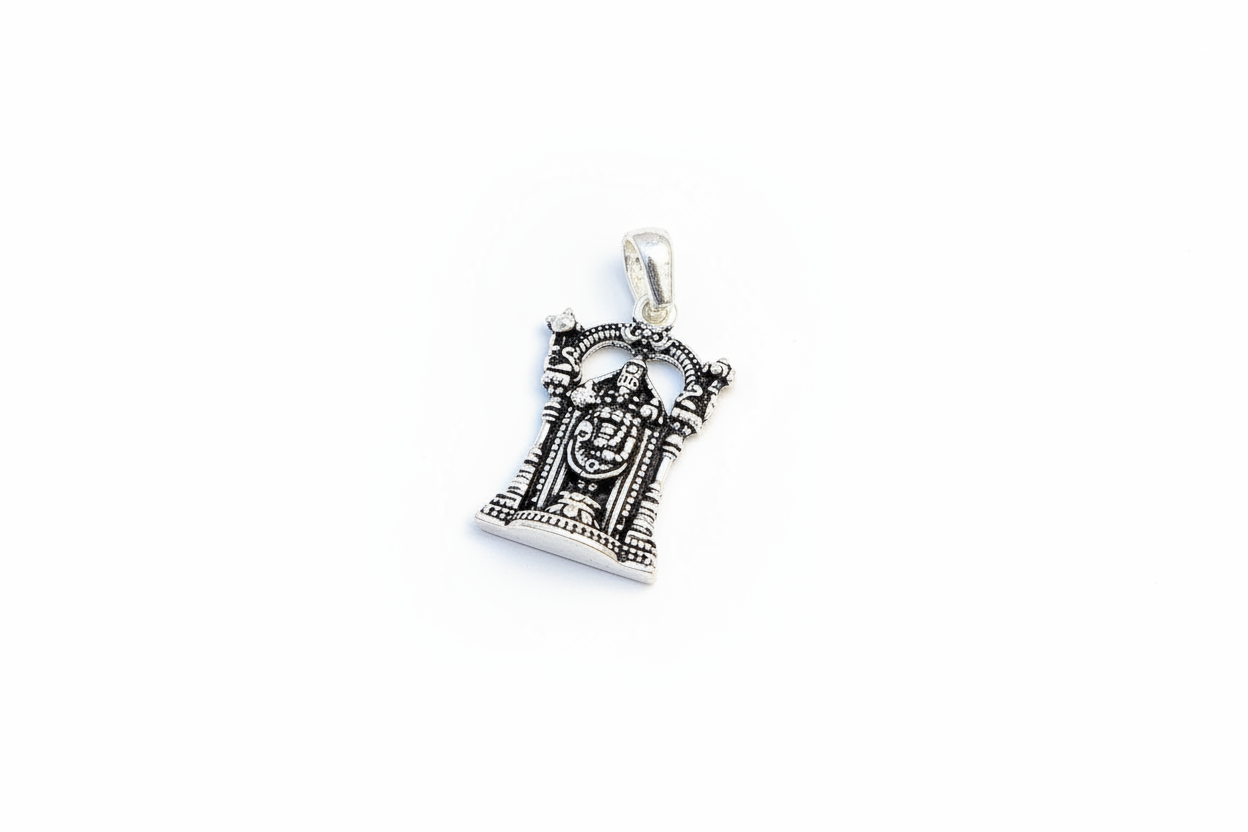 92.5 Silver Oxidised Venkateswara Swamy Pendant for Men & Women | Tirupati Balaji Antique Design | Temple Jewellery