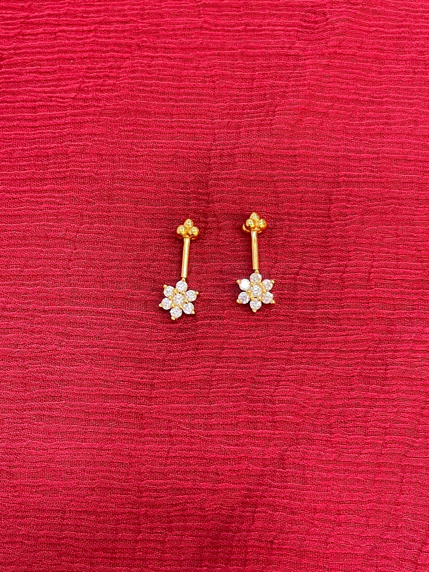 925 Silver Gold Plated Flower Bugadi Pair
