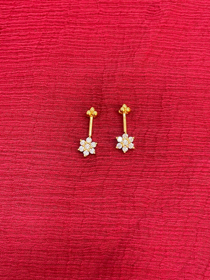 925 Silver Gold Plated Flower Bugadi Pair