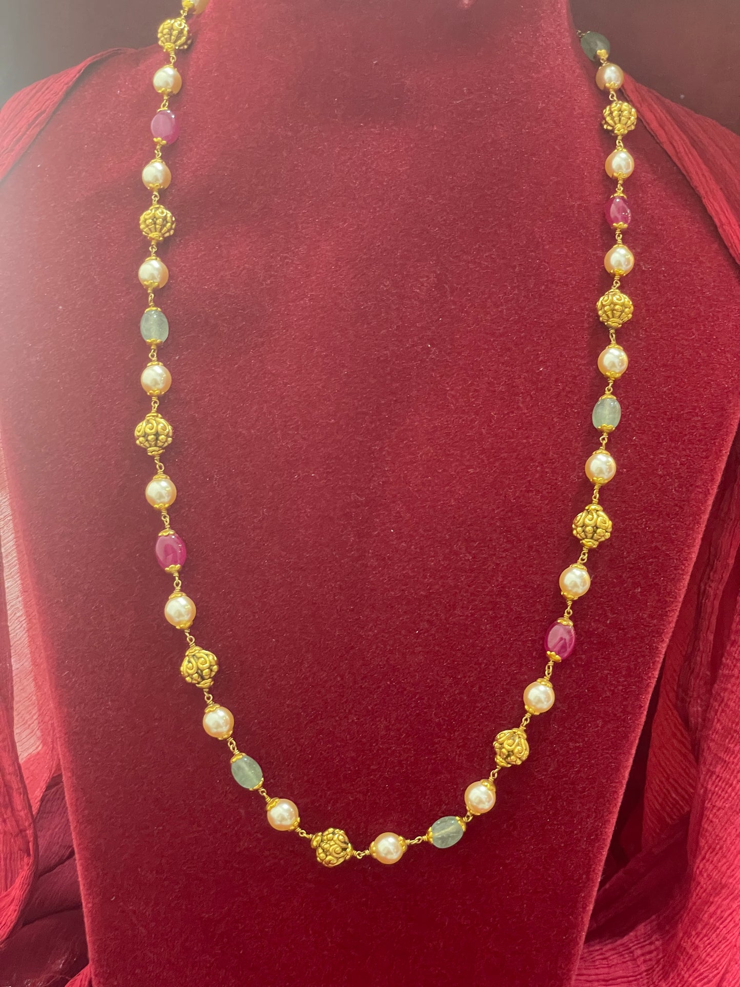 Silver gold plated multicolor nakshi mala 21 inches