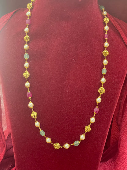 Silver gold plated multicolor nakshi mala 21 inches