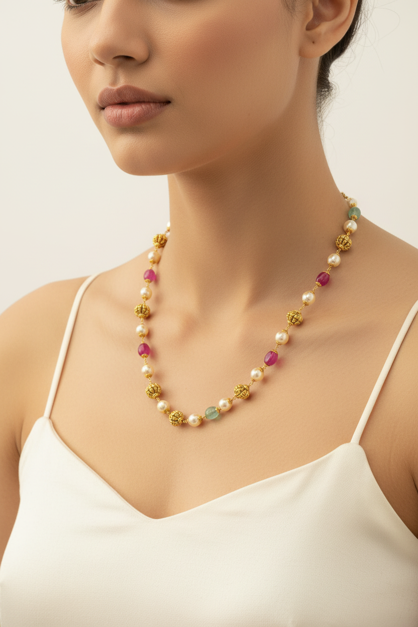 Silver gold plated multicolor nakshi mala 21 inches