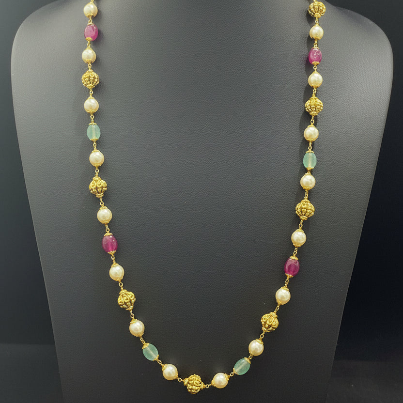 92.5 Silver Gold Plated Multicolor Nakshi Mala for Women 21 Inches | Traditional Temple Design | Bridal Jewellery