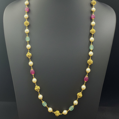 92.5 Silver Gold Plated Multicolor Nakshi Mala for Women 21 Inches | Traditional Temple Design | Bridal Jewellery