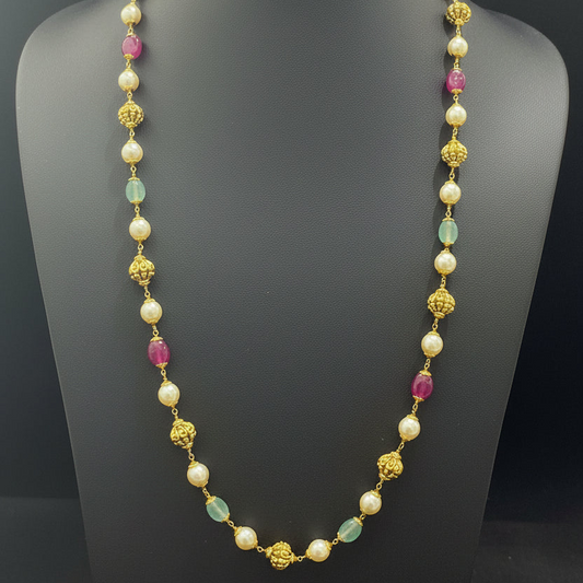 92.5 Silver Gold Plated Multicolor Nakshi Mala for Women 21 Inches | Traditional Temple Design | Bridal Jewellery