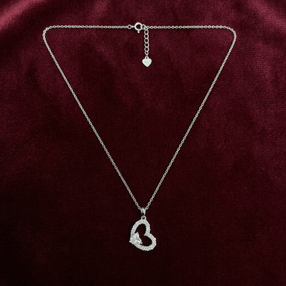 92.5 Silver White CZ Heart Pendant Chain for Women
