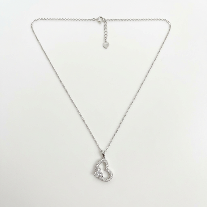 92.5 Silver White CZ Heart Pendant Chain for Women