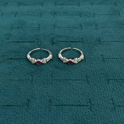 92.5 Silver Pink CZ Heart Cluster Toe Rings for Women