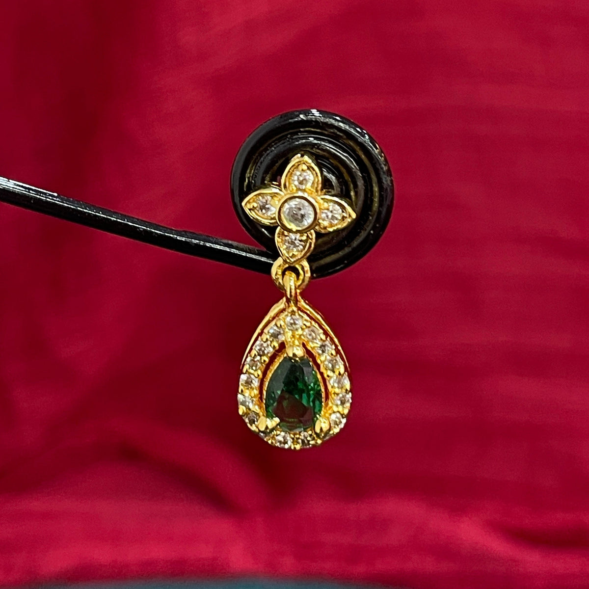 92.5 Silver Gold Plated Green Stone Earrings for Women | Stylish Elegant Design | Premium Jewellery pair