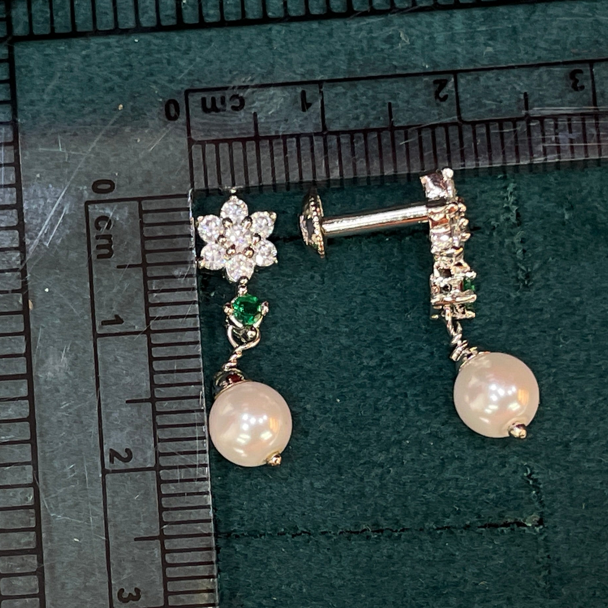 92.5 Sterling Silver CZ Flower & Pearl Drop Earrings for Women pair