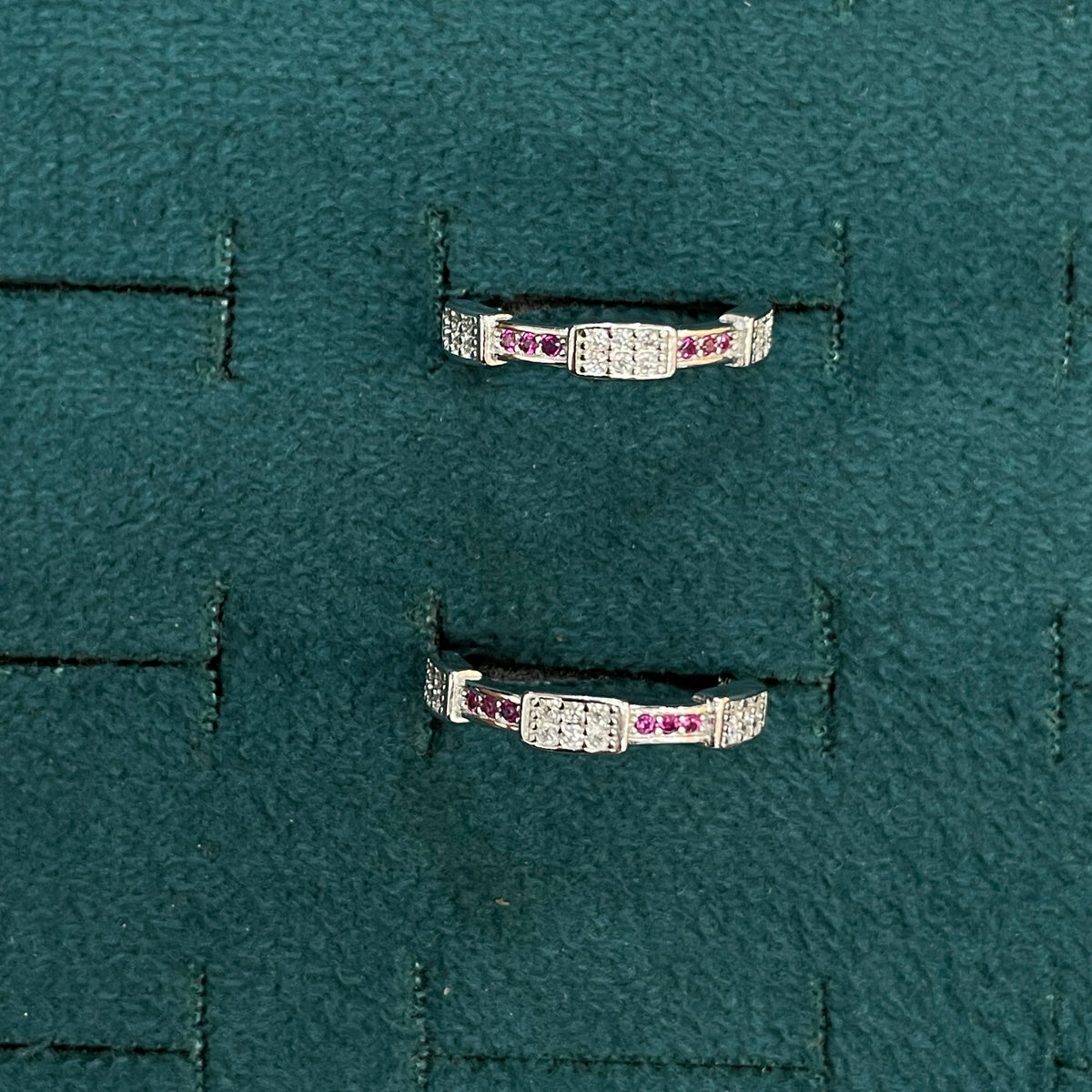 92.5 Silver Pink & White CZ Pave Block Toe Rings for Women