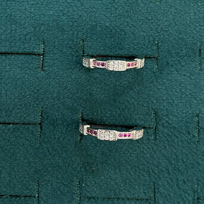 92.5 Silver Pink & White CZ Pave Block Toe Rings for Women