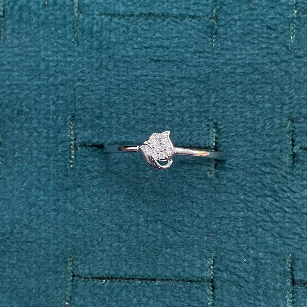 92.5 Sterling Silver Pave White CZ Tulip Flower Finger Ring