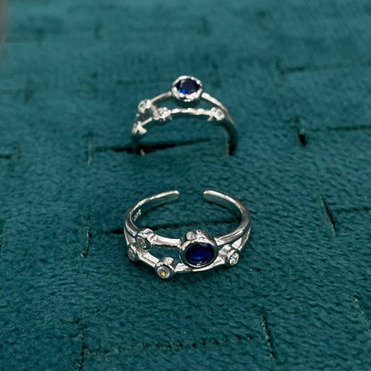 92.5 Silver Blue & White CZ Double Band Toe Rings for Women