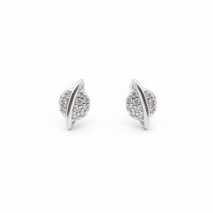 92.5 Sterling Silver Pavé CZ Leaf Stud Earrings for Women | Petite CZ Leaf with Silver Spine Second Studs