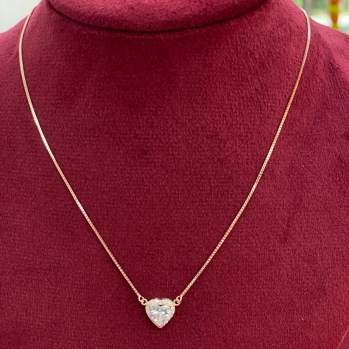 92.5 Silver Rose Gold Plated White CZ Heart Pendant Necklace for Women