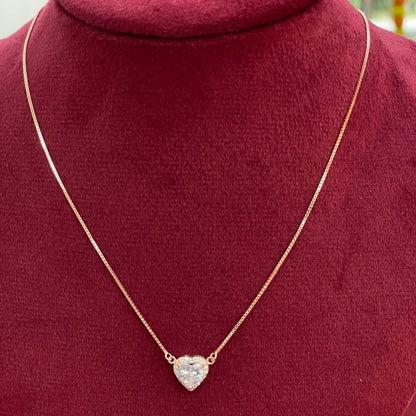 92.5 Silver Rose Gold Plated White CZ Heart Pendant Necklace for Women