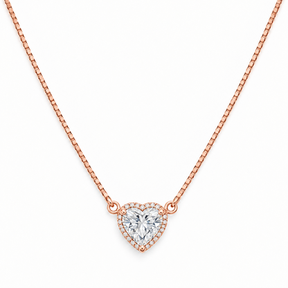 92.5 Silver Rose Gold Plated White CZ Heart Pendant Necklace for Women