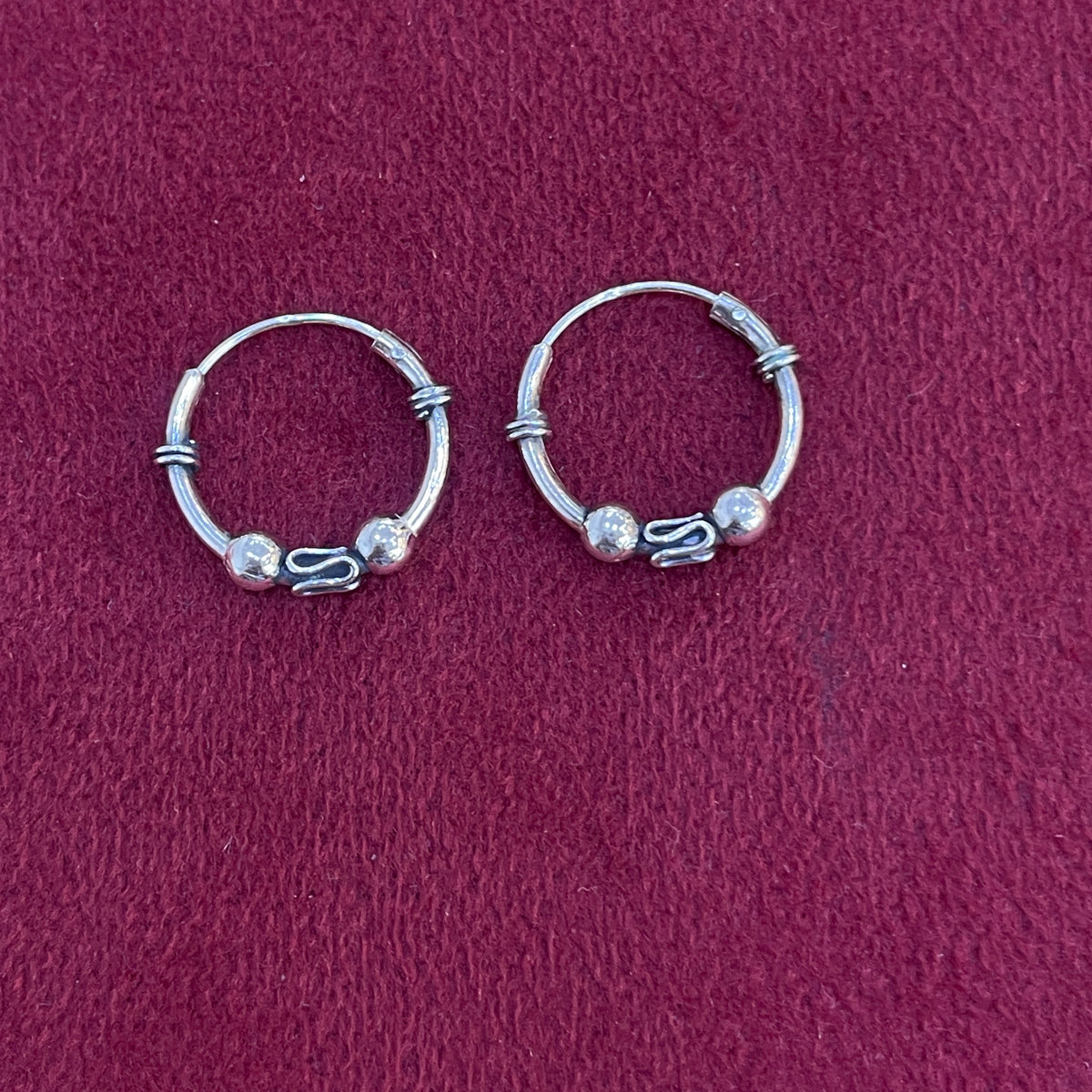 92.5 Silver Oxidised Bead & Scroll Hoop Earrings Pair