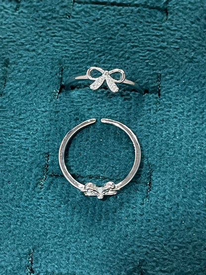 92.5 Sterling Silver Bow Toe Rings for Women | Cute Elegant Design
